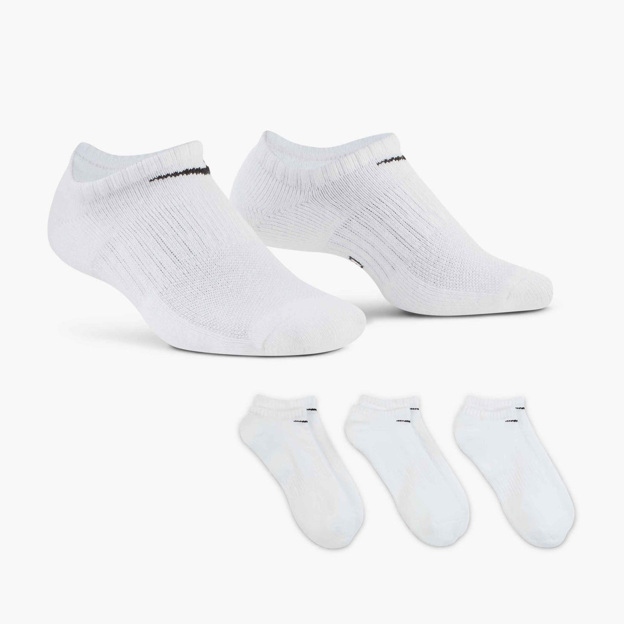 Set of white socks with brand logo on a white background
