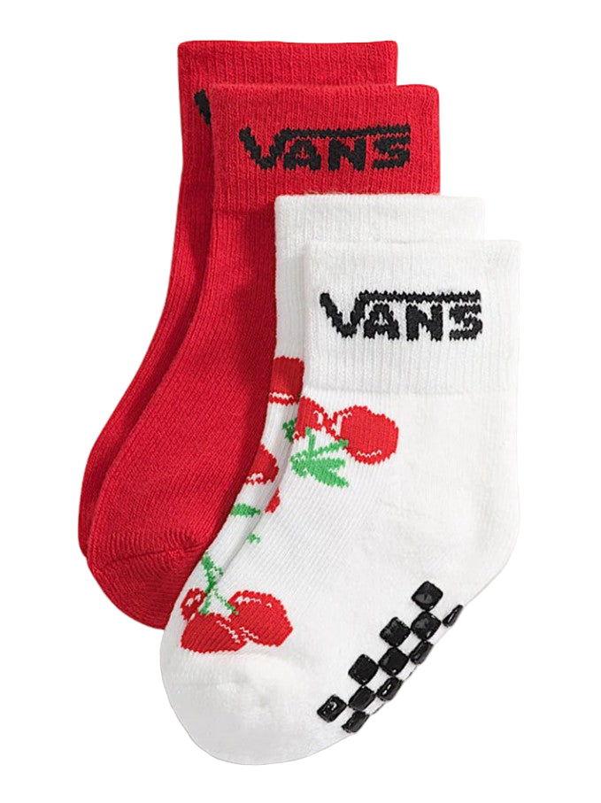 Two pairs of socks with Vans branding on a light gray background