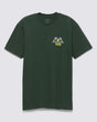 Green t-shirt with a small logo on a white background