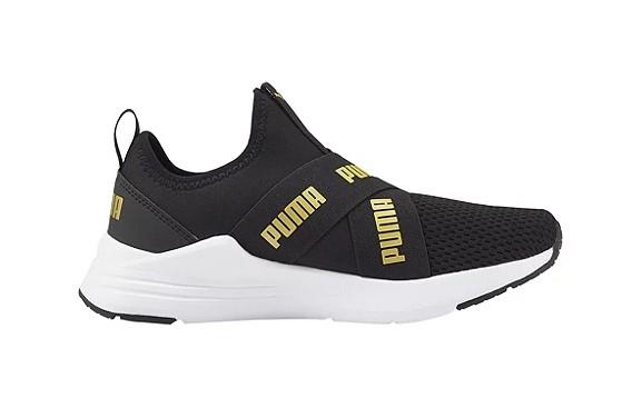 Puma Wired Run Slip On Summer JR - Kids Running Shoe Black-Gold | Sneakers Plus
